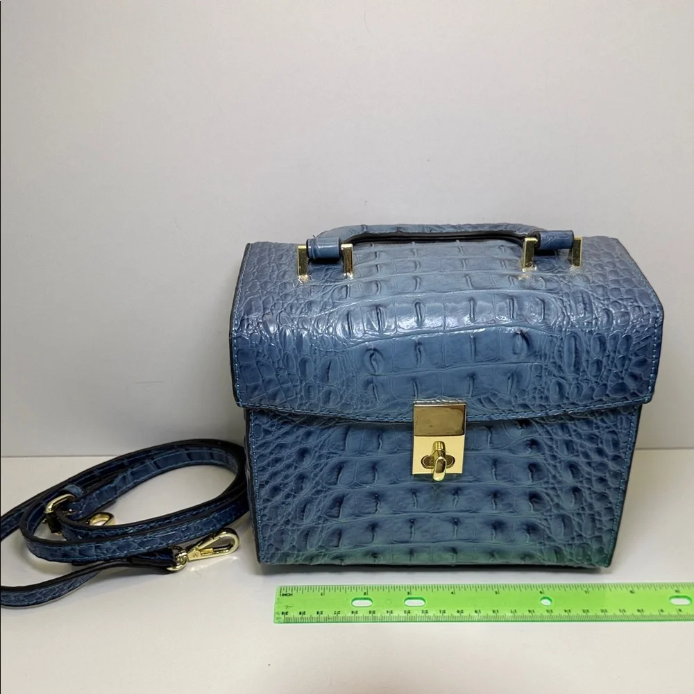 Structured Blue Croc-Embossed Top-Handle Satchel - Picture 6 of 9
